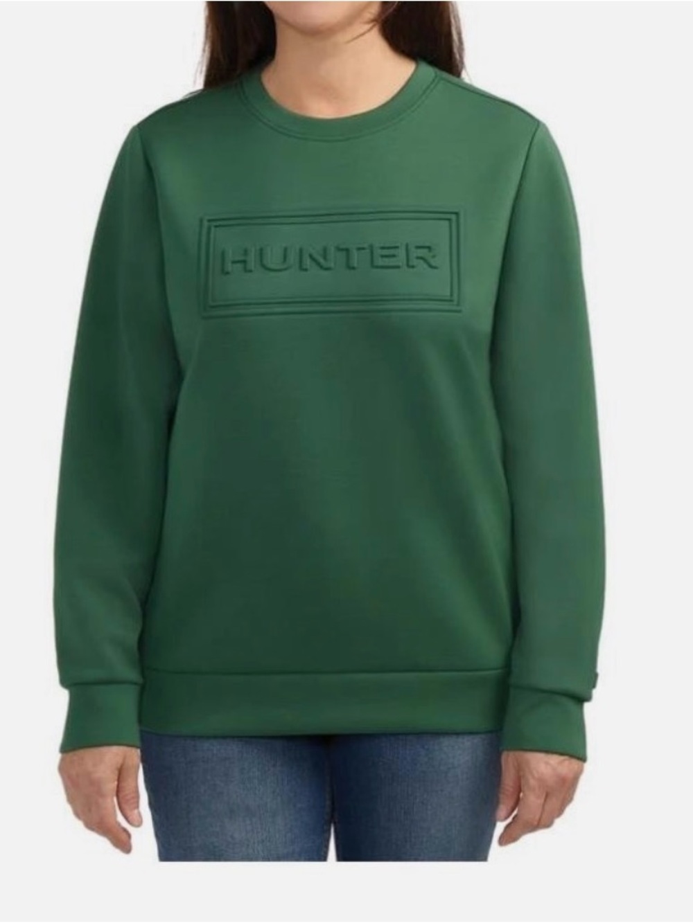 Hunter Womens Sweatshirt Green Pullover Embossed Logo Crewneck small - Picture 1 of 2
